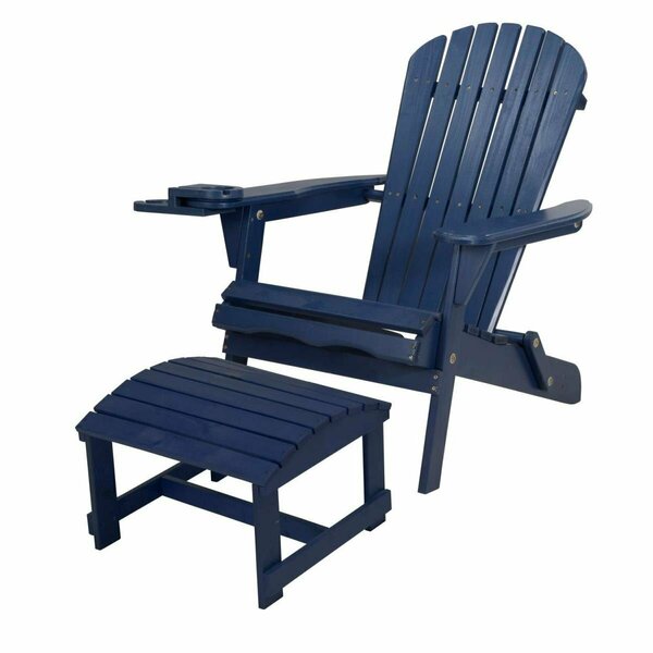 Bold Fontier 35 x 32 x 28 in. Foldable Chair with Cup Holder & Ottoman, Navy Blue BO3285714